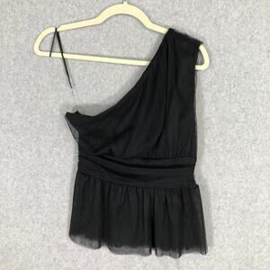 Sincerely Jules Top Women Large Black One Shoulder Tank Tulle Goth Festival Twee